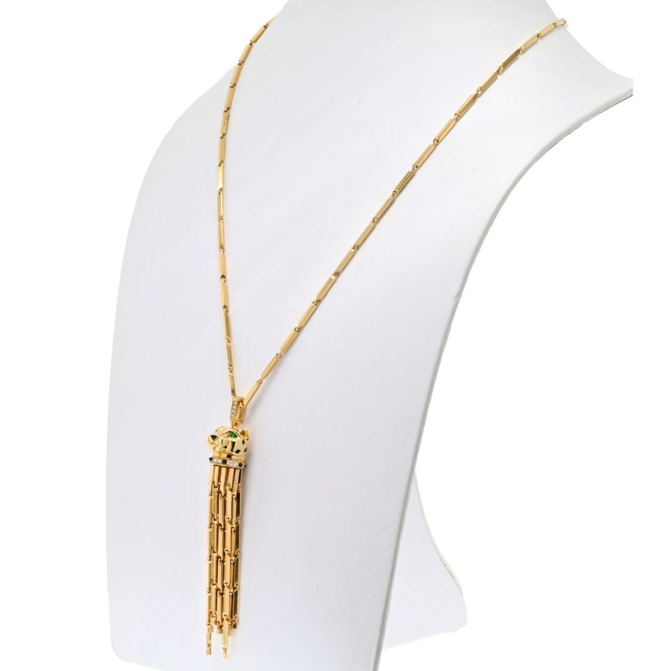 Cartier Panthere Tassel Pendant Necklace in 18K Au, Onyx & Diamond