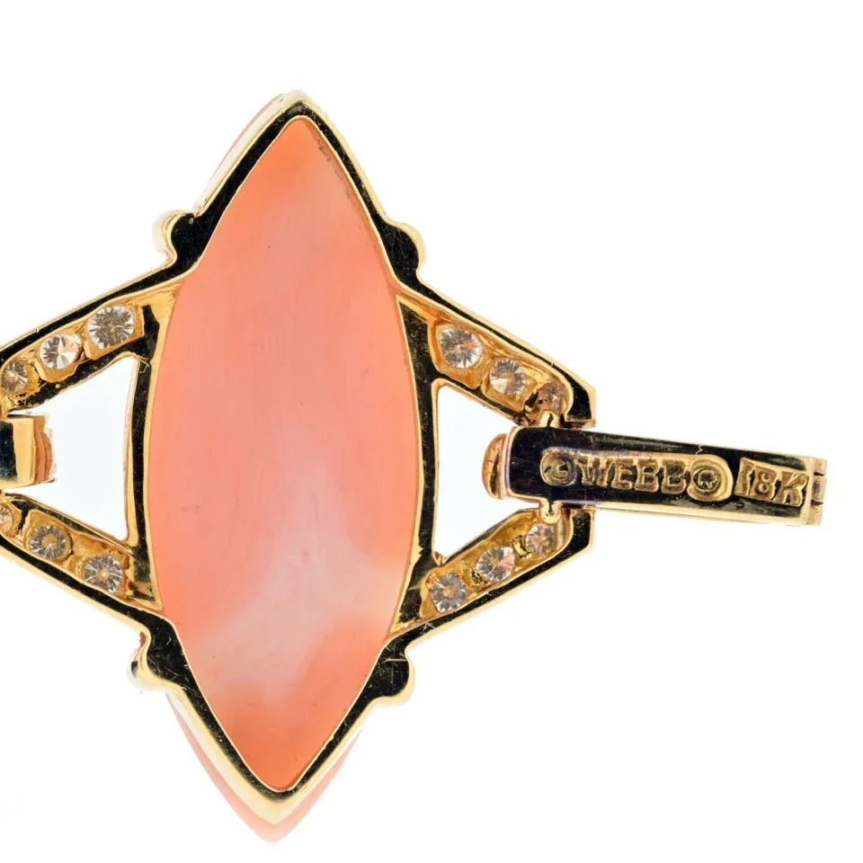 David Webb Platinum & 18K Yellow Gold Marquise Coral And 5.00cttw Diamond Bracelet — view 4 — Laura Milman New York