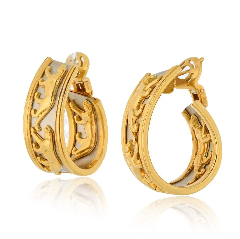 Cartier Platinum & 18K Yellow Gold Walking Panthere Earrings — view 2 — Laura Milman New York