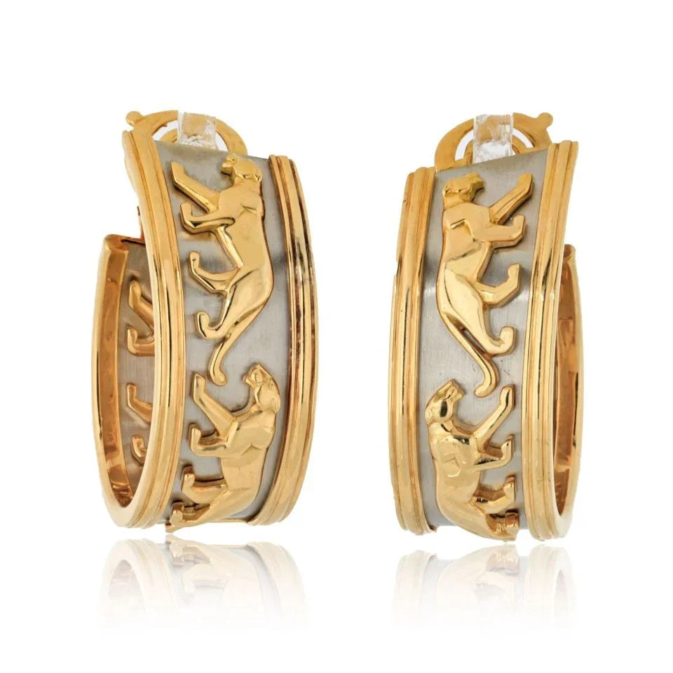 Cartier Platinum & 18K Yellow Gold Walking Panthere Earrings — Laura Milman New York