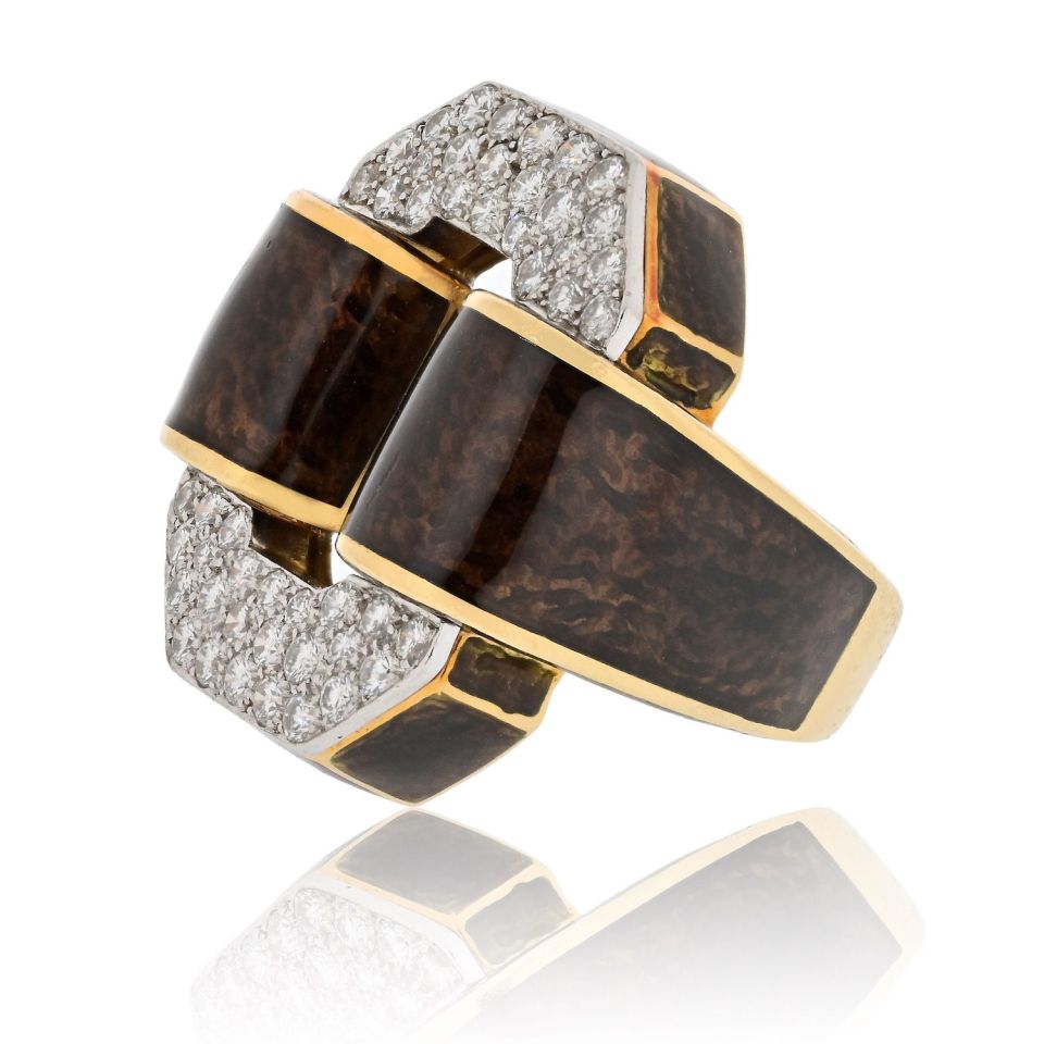 David Webb Estate Ring 18K Yellow Gold and Platinum