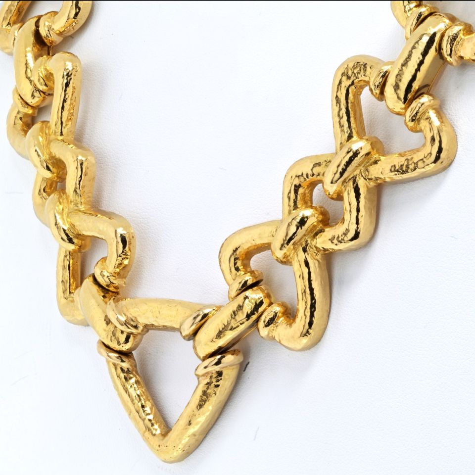 David Webb 18K Yellow Gold Hammered Link Long Convertible Necklace — view 4 — Laura Milman New York