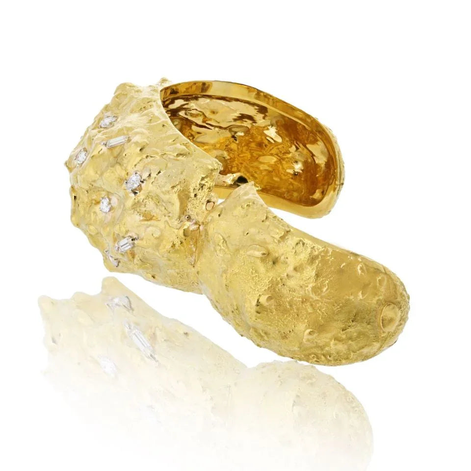 David Webb Platinum & 18K Yellow Gold Textured Diamond Nugget Bracelet — view 3 — Laura Milman New York