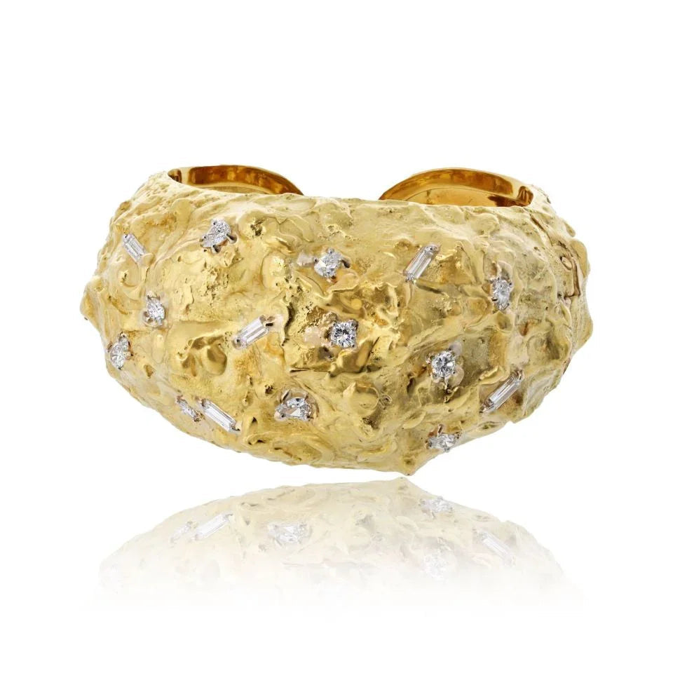 David Webb Platinum & 18K Yellow Gold Textured Diamond Nugget Bracelet — Laura Milman New York