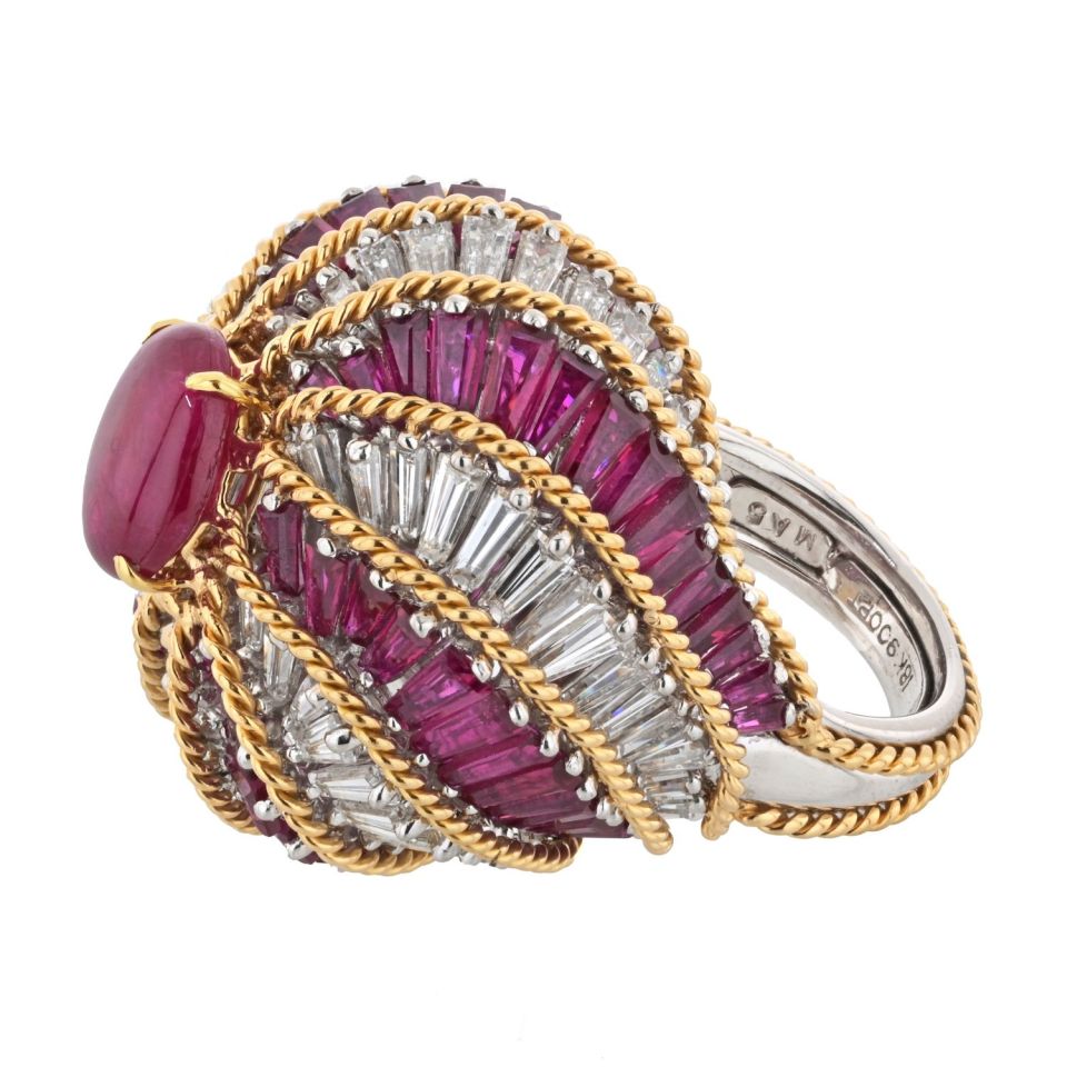 David Webb Estate Ring 18K Yellow Gold and Platinum