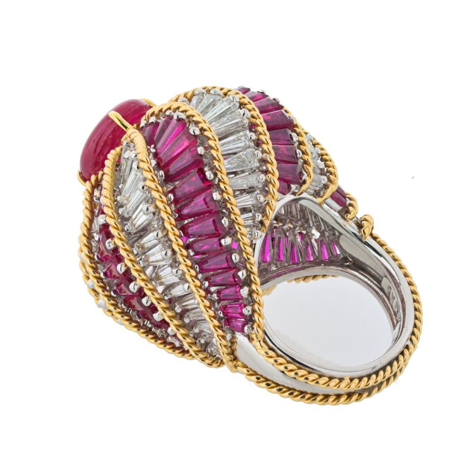 David Webb Estate Ring 18K Yellow Gold and Platinum