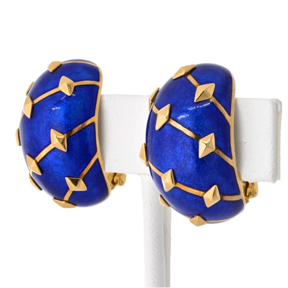 Tiffany Schlumberger 18K Gold Platinum Lozenge Clip Earrings
