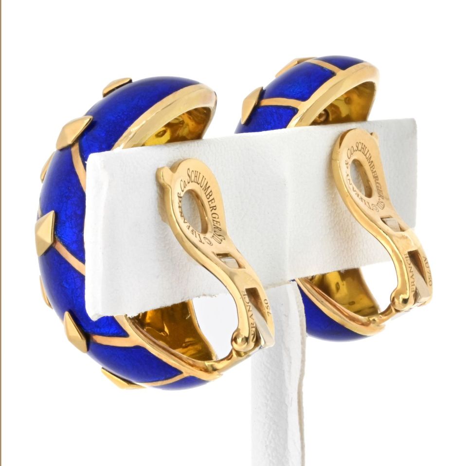 Tiffany Schlumberger 18K Gold Platinum Lozenge Clip Earrings
