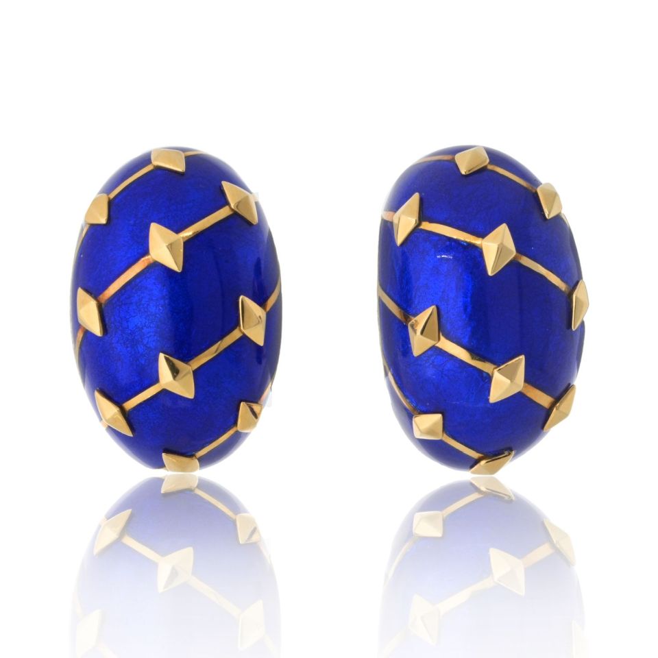 Tiffany Schlumberger 18K Gold Platinum Lozenge Clip Earrings