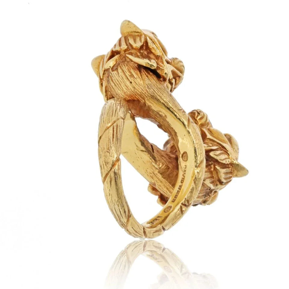 David Webb Platinum & 18K Yellow Gold Double Head Lion Ring — view 4 — Laura Milman New York