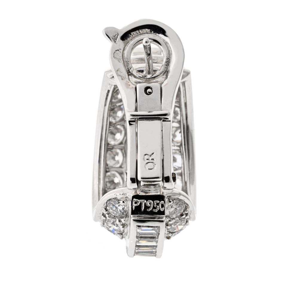 Cartier Platinum Huggie Earrings with 8ct Round and Baguette Diamonds, 23mm