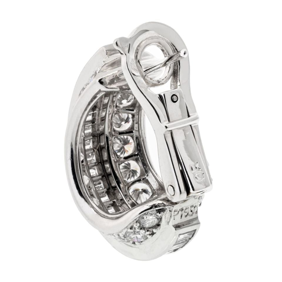 Cartier Platinum Huggie Earrings with 8ct Round and Baguette Diamonds, 23mm