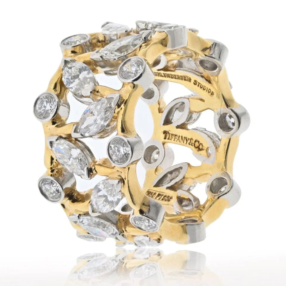 Tiffany & Co. Schlumberger Platinum & 18K Yellow Gold Vigne Diamond Ring — view 3 — Laura Milman New York