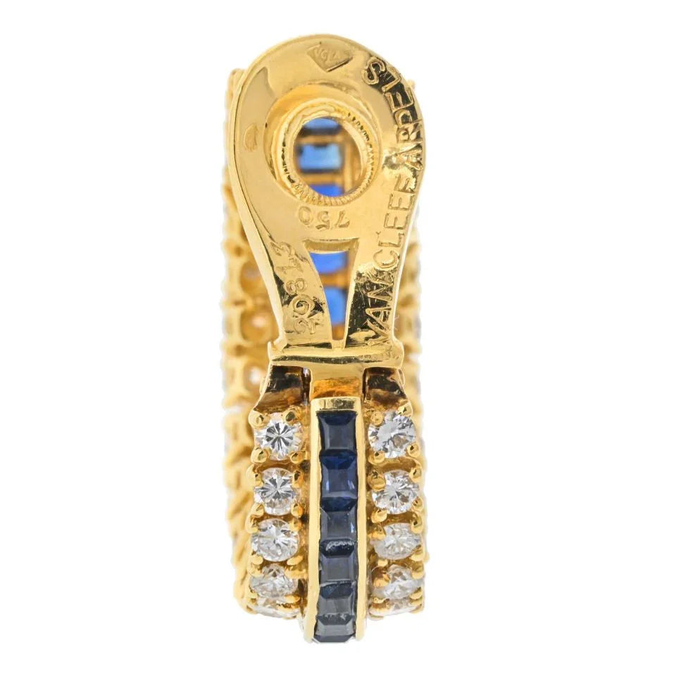 Van Cleef & Arpels 18K Yellow Gold Sapphire And Diamond Hoop Earrings — view 3 — Laura Milman New York