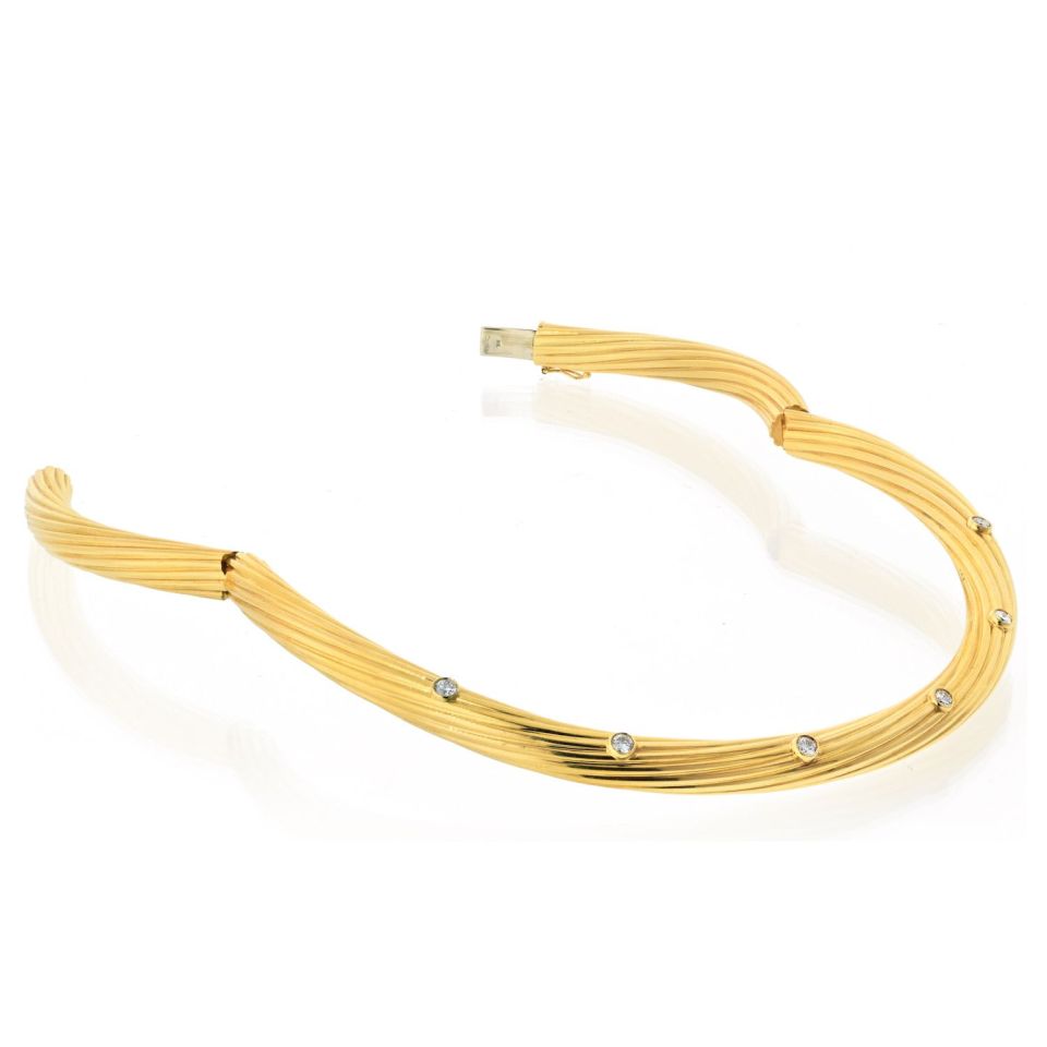 Cartier Collar 18K Yellow Gold Fluted Twist Diamond Choker Necklace — view 2 — Laura Milman New York