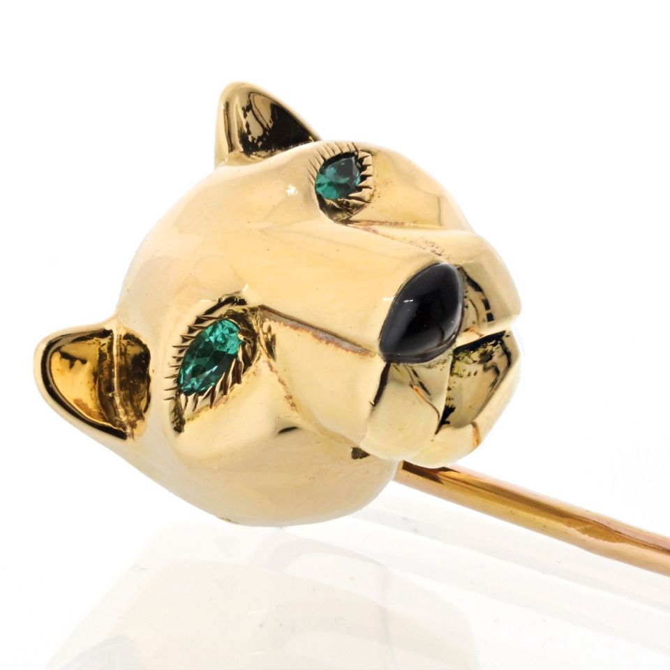 Cartier 18K Yellow Gold Panthere Head Tie Pin Brooch, 14mm Head