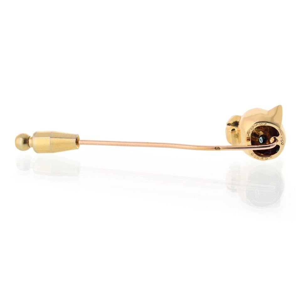 Cartier 18K Yellow Gold Panthere Head Tie Pin Brooch, 14mm Head