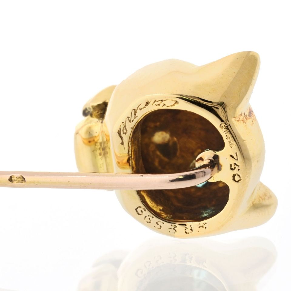 Cartier 18K Yellow Gold Panthere Head Tie Pin Brooch, 14mm Head
