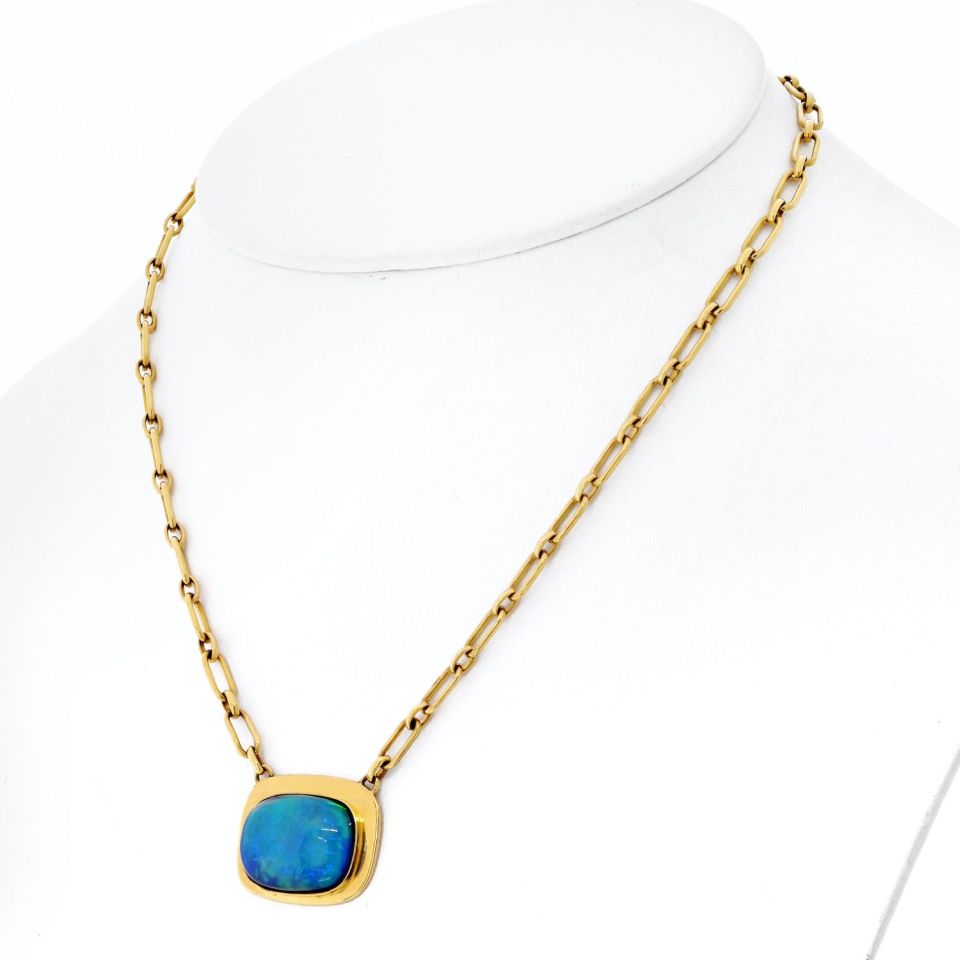 Vintage Cartier 18K Yellow Gold Fire Opal Pendant Necklace, 16 Inches