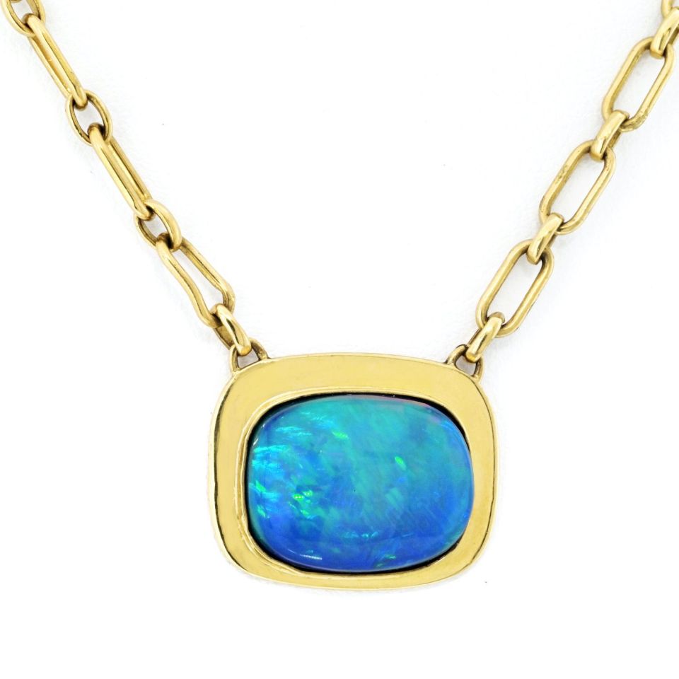 Vintage Cartier 18K Yellow Gold Fire Opal Pendant Necklace, 16 Inches