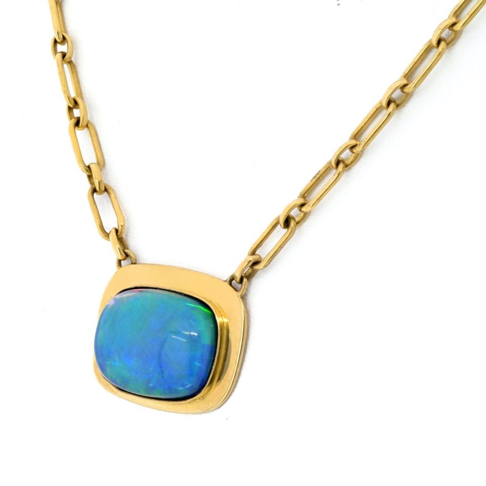 Vintage Cartier 18K Yellow Gold Fire Opal Pendant Necklace, 16 Inches