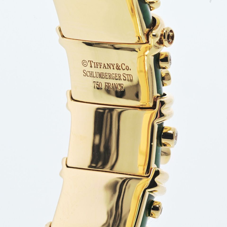 Tiffany Schlumberger 18K Gold Platinum Green Enamel Diamond Bangle