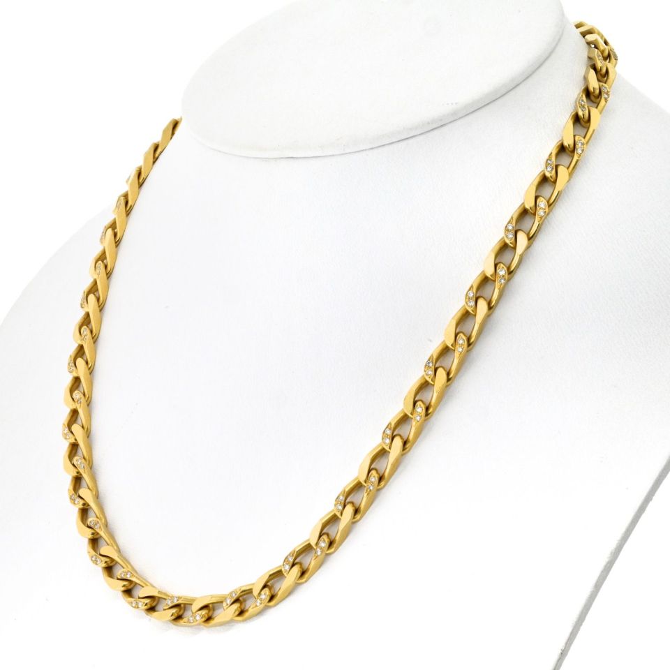Vintage Bvlgari 18K Yellow Gold Diamond Oval Curb Link Necklace 18 Inches