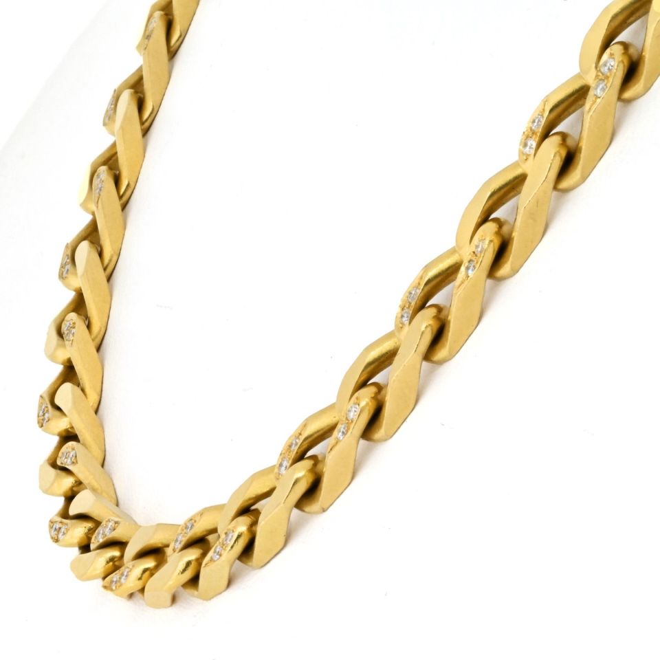 Vintage Bvlgari 18K Yellow Gold Diamond Oval Curb Link Necklace 18 Inches