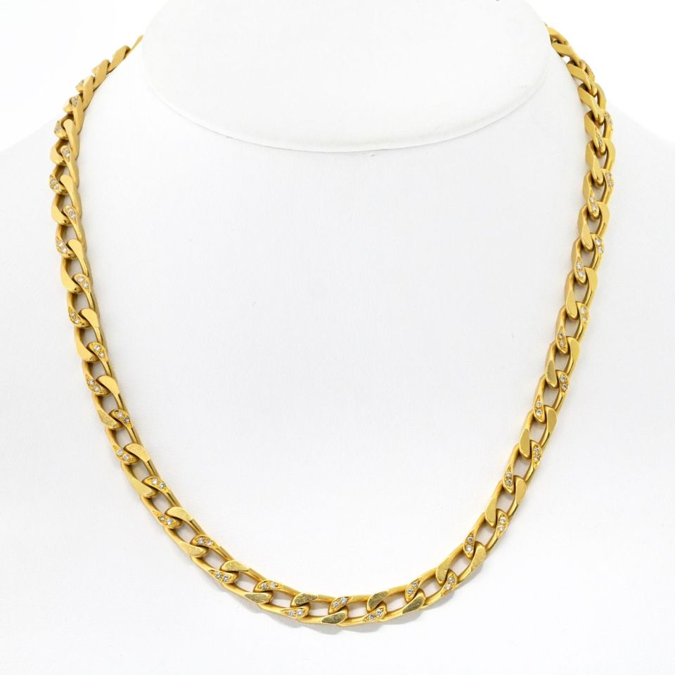 Vintage Bvlgari 18K Yellow Gold Diamond Oval Curb Link Necklace 18 Inches