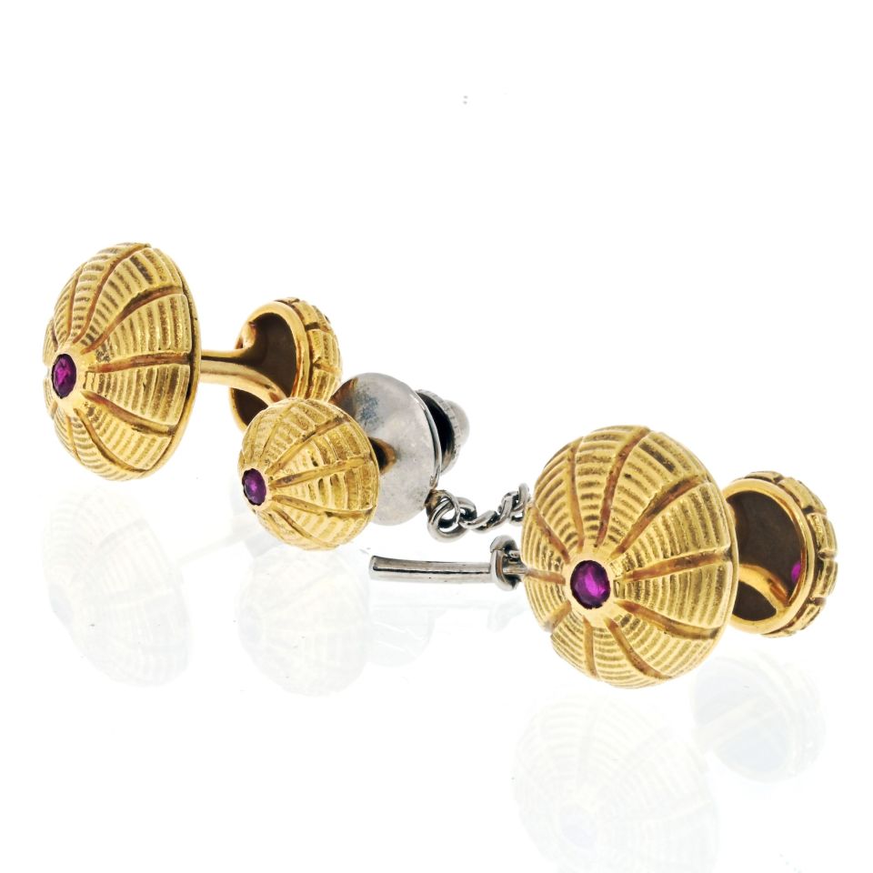 Tiffany Schlumberger 18K Gold Ruby Taj Mahal Cufflinks Tie Tack