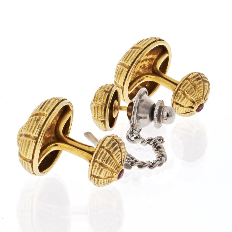 Tiffany Schlumberger 18K Gold Ruby Taj Mahal Cufflinks Tie Tack