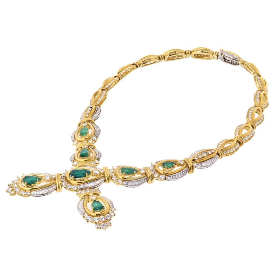 Chaumet Emerald Platinum & 18K Yellow Gold Diamond And Green Emerald Ladies Necklace — view 3 — Laura Milman New York