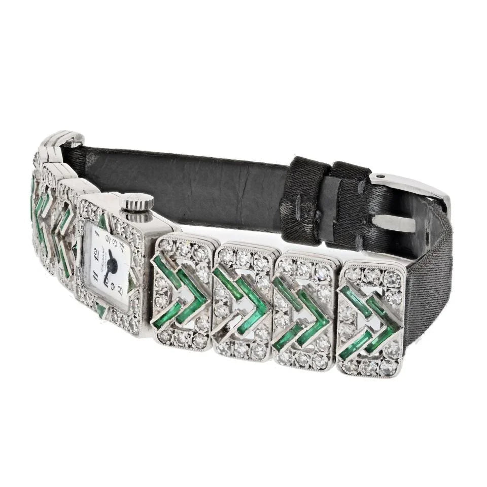 Pre-Owned Chopard Platinum Deco Diamond And Green Emerald Women Watch view 2 - Chopard — Laura Milman New York
