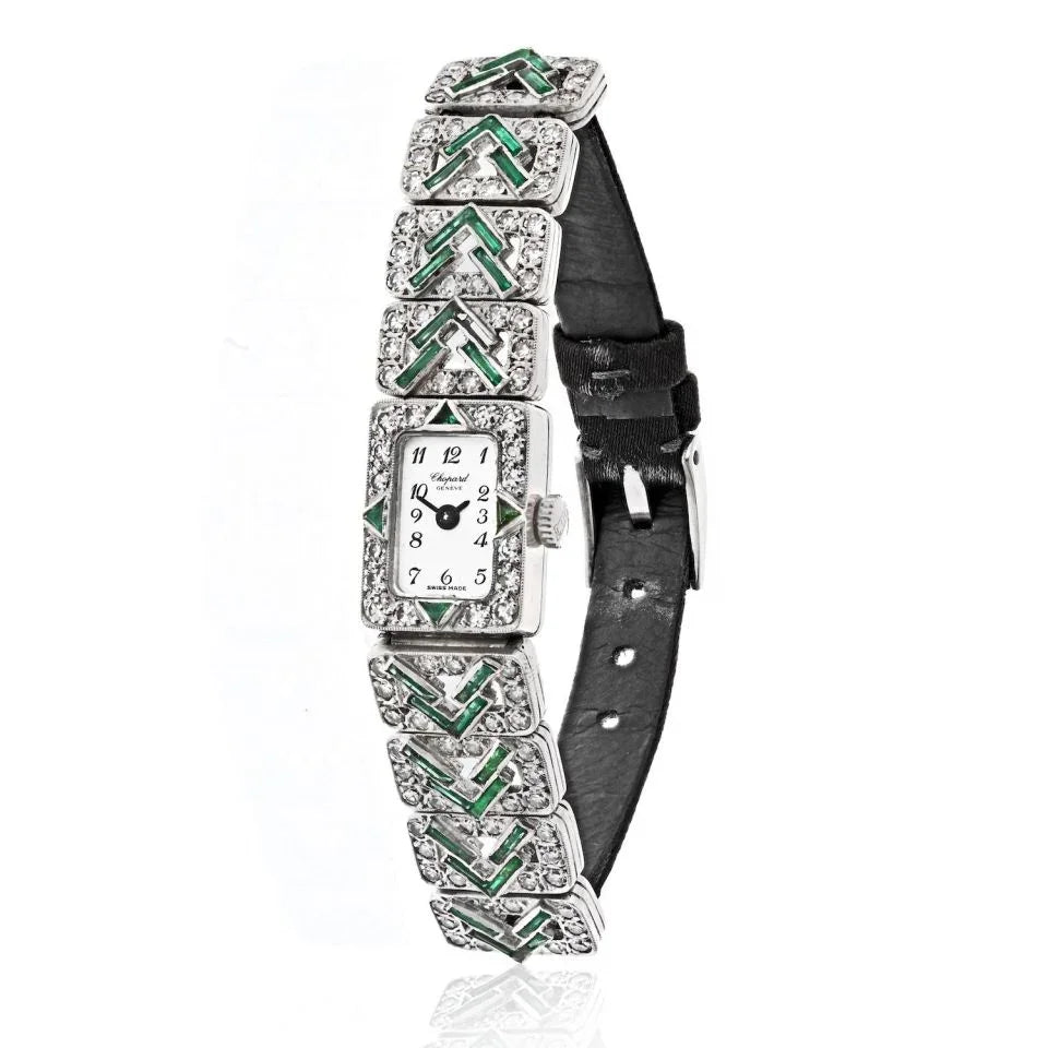 Pre-Owned Chopard Platinum Deco Diamond And Green Emerald Women Watch - Chopard Watch — Laura Milman New York