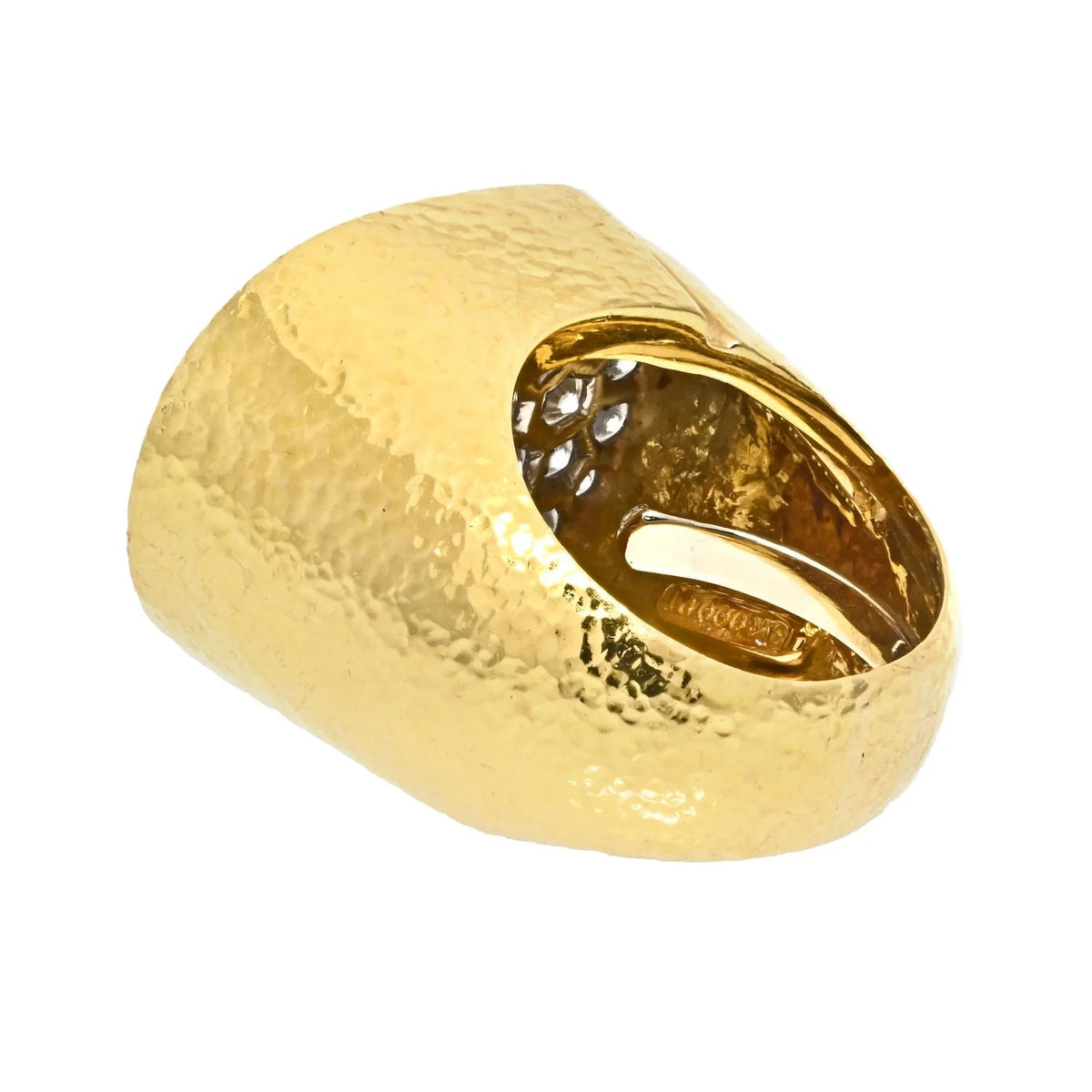 David Webb Platinum & 18K Yellow Gold Pave Hammered Diamond Cocktail Ring — view 3 — Laura Milman New York