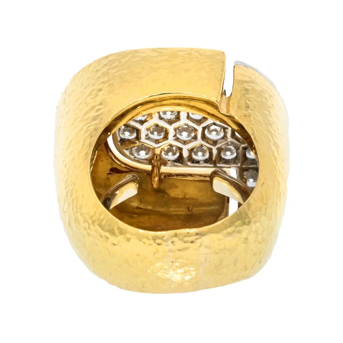 David Webb Platinum & 18K Yellow Gold Pave Hammered Diamond Cocktail Ring — view 4 — Laura Milman New York