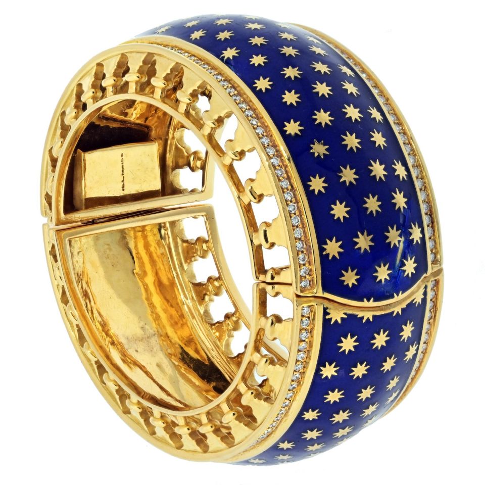Tiffany & Co. Paloma Picasso 18K Yellow Gold Blue Enamel Star Bracelet — view 2 — Laura Milman New York