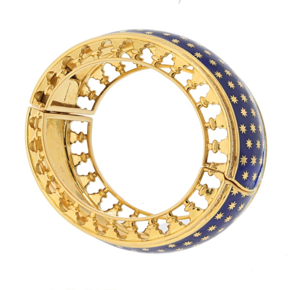 Tiffany & Co. Paloma Picasso 18K Yellow Gold Blue Enamel Star Bracelet — view 4 — Laura Milman New York