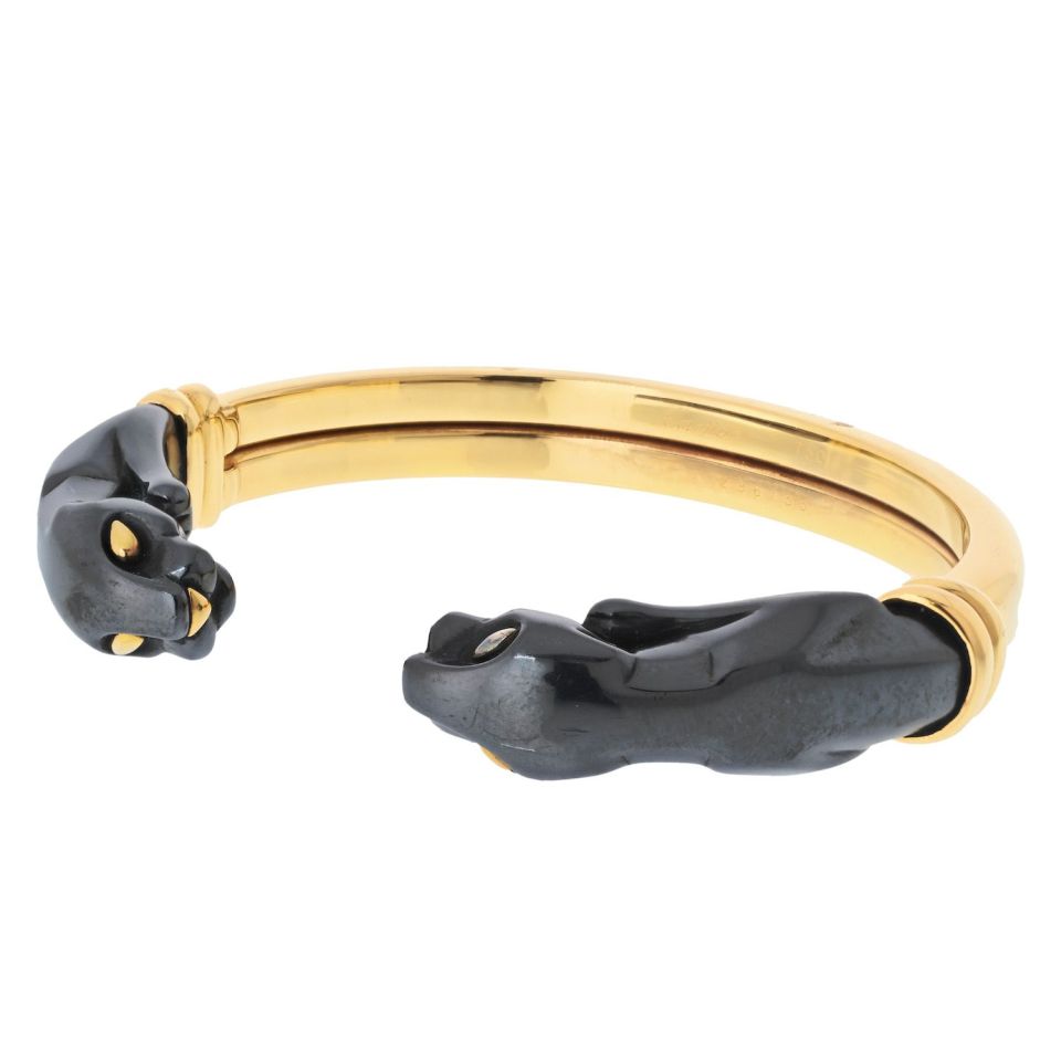 Cartier Panthere Hinged Bangle in 18K White Gold with Peridot and Onyx, Size 18