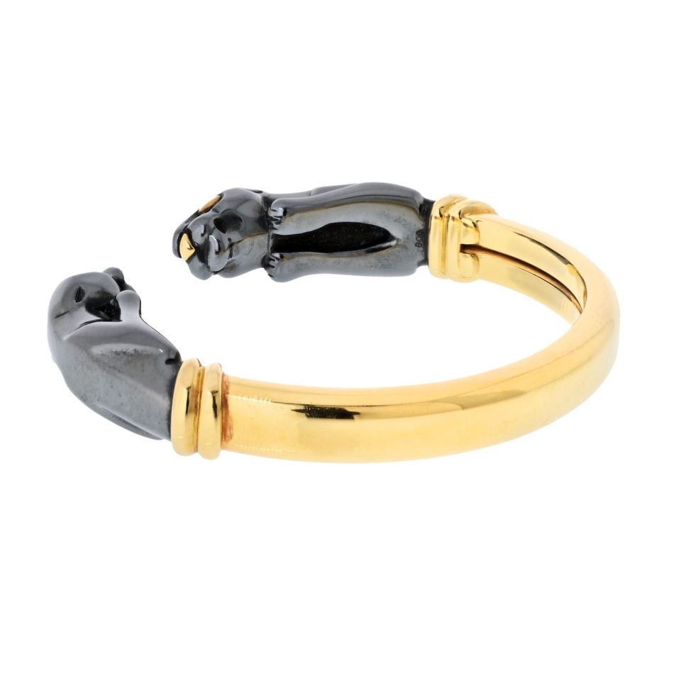 Cartier Panthere Hinged Bangle in 18K White Gold with Peridot and Onyx, Size 18