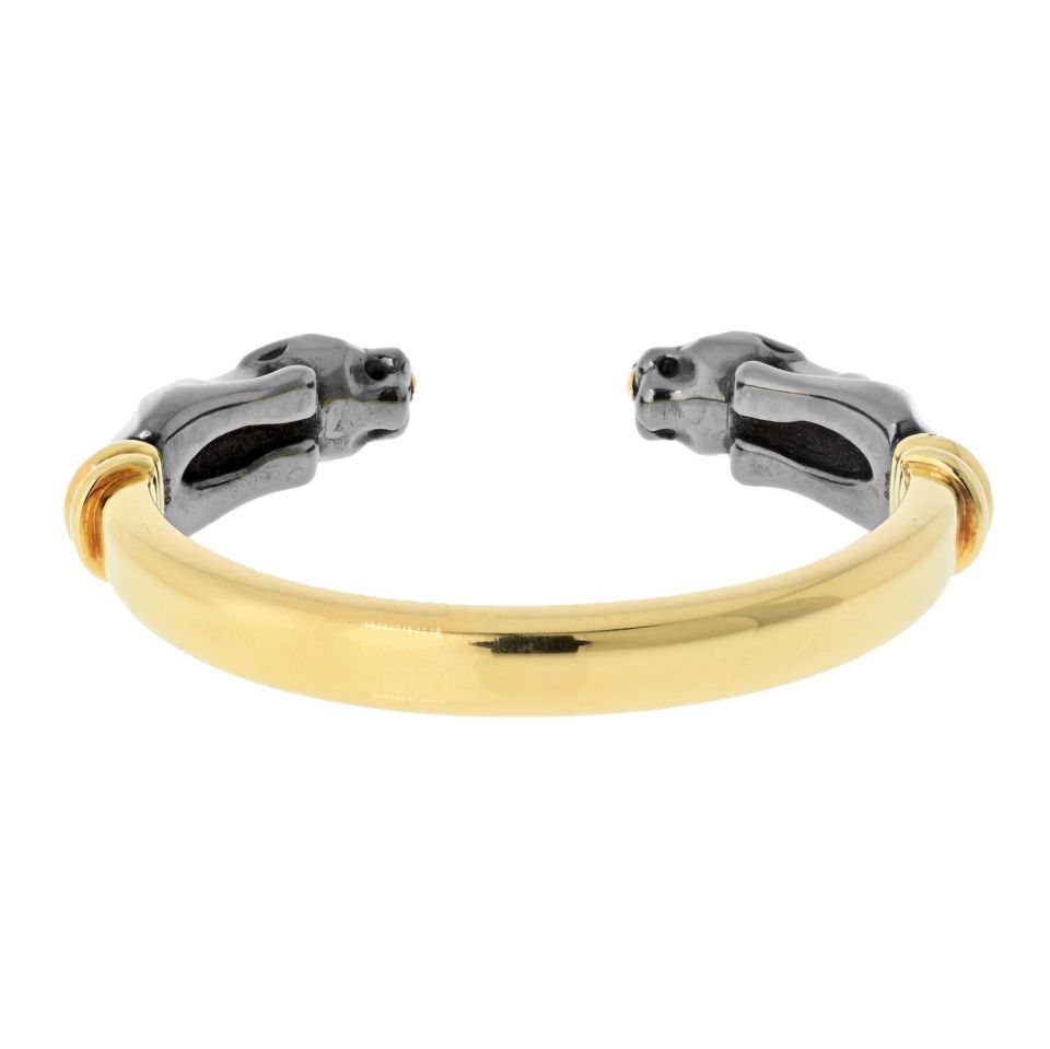Cartier Panthere Hinged Bangle in 18K White Gold with Peridot and Onyx, Size 18