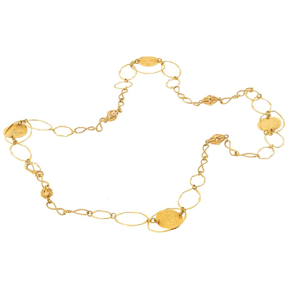 Vintage Cartier 18K Yellow Gold Wire Twist Disk Chain Necklace, 34 Inches