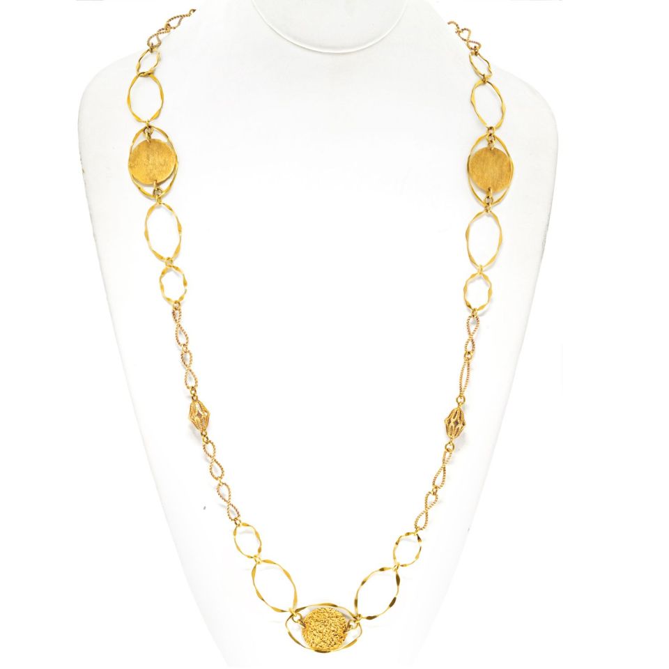 Vintage Cartier 18K Yellow Gold Wire Twist Disk Chain Necklace, 34 Inches