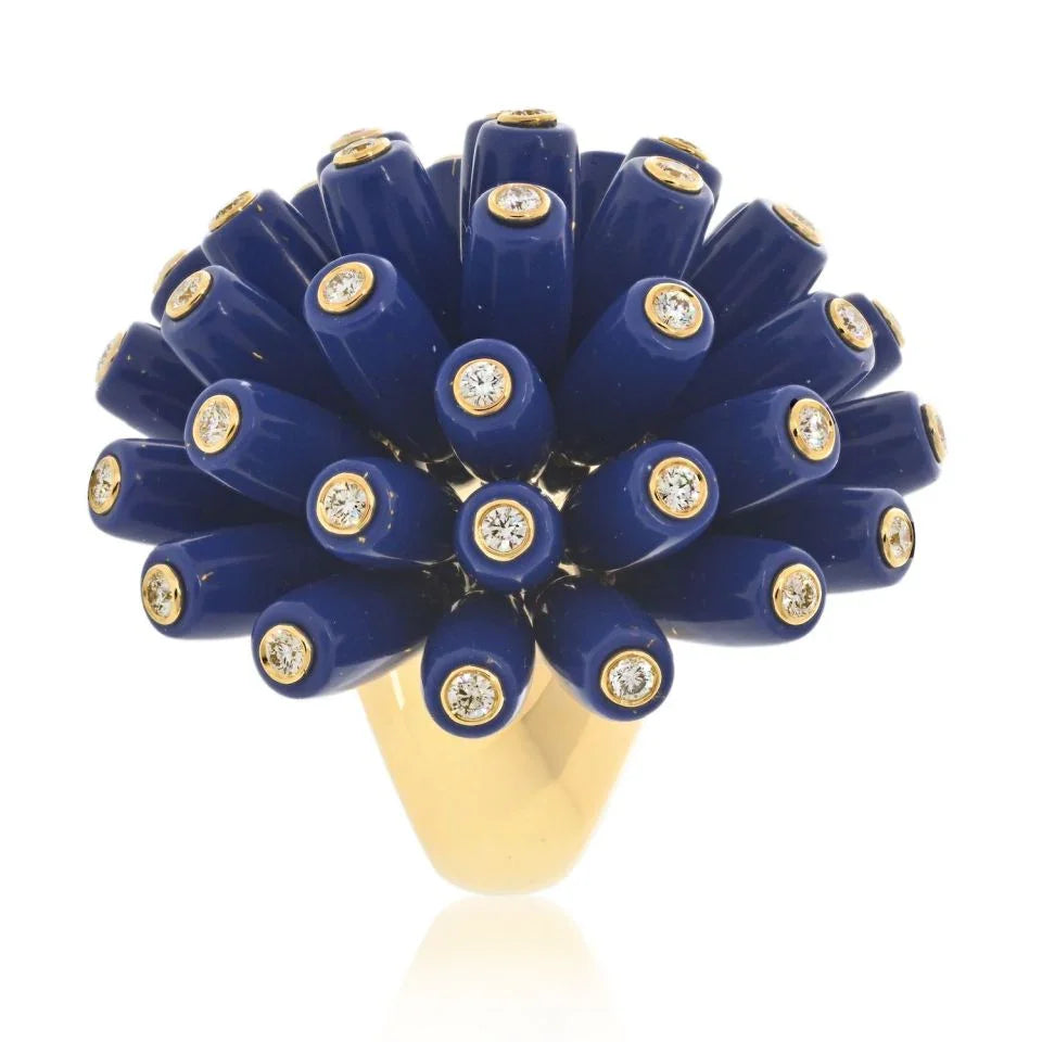 Cartier Paris Nouvelle Vague 18K Yellow Gold Blue Lapis And Diamond Ring — view 2 — Laura Milman New York