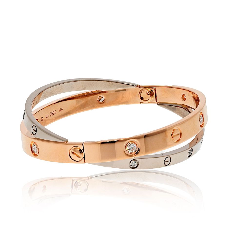 Cartier 18K White And Rose Gold Love 12 Diamonds Size 17 Bracelet