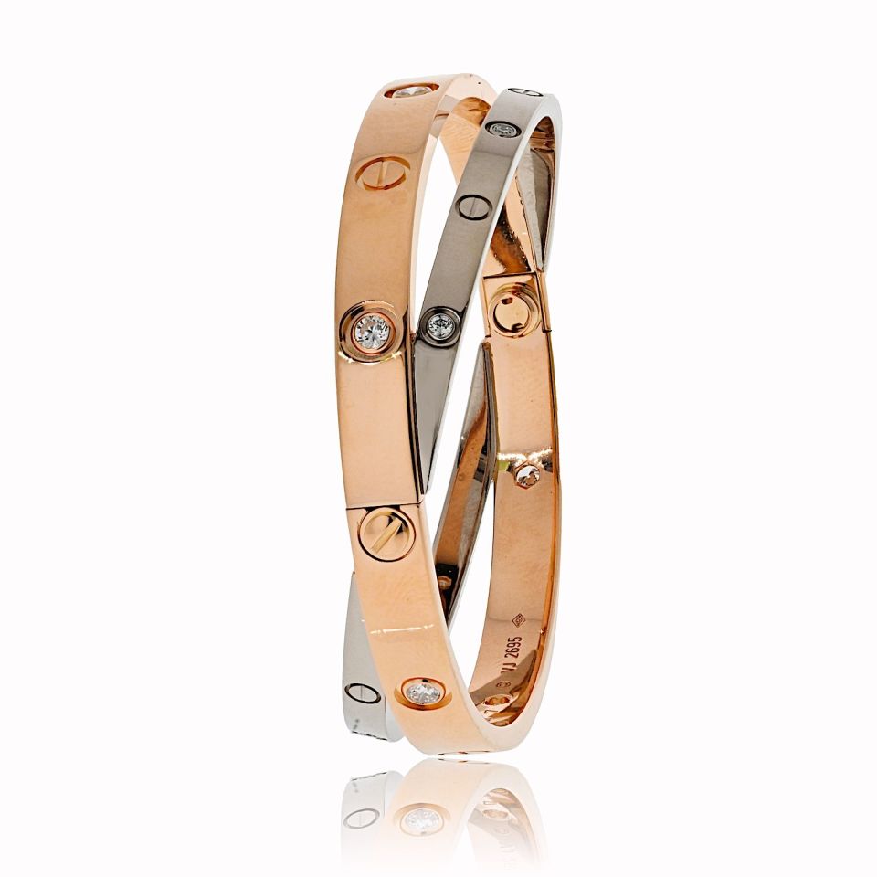 Cartier 18K White And Rose Gold Love 12 Diamonds Size 17 Bracelet