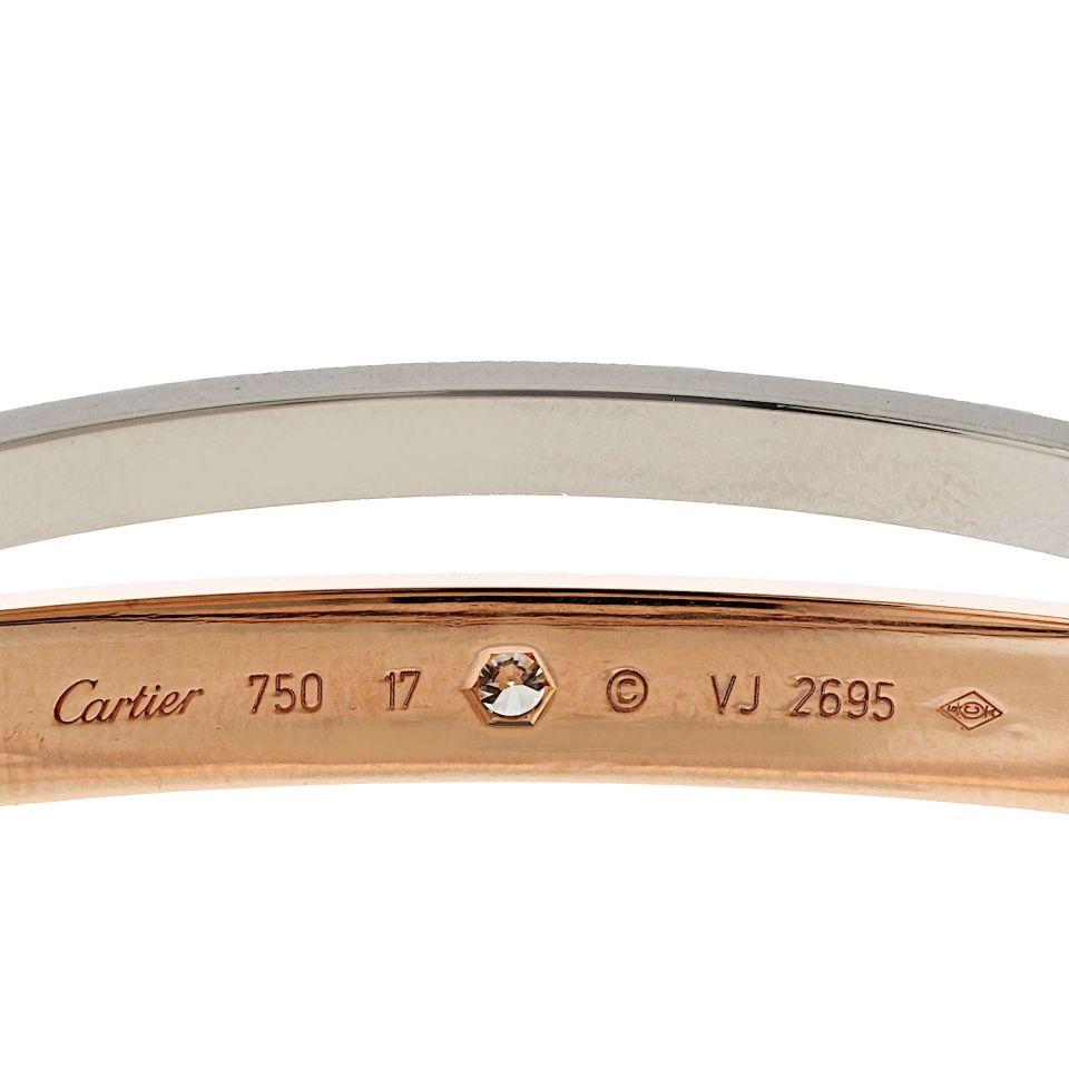 Cartier 18K White And Rose Gold Love 12 Diamonds Size 17 Bracelet