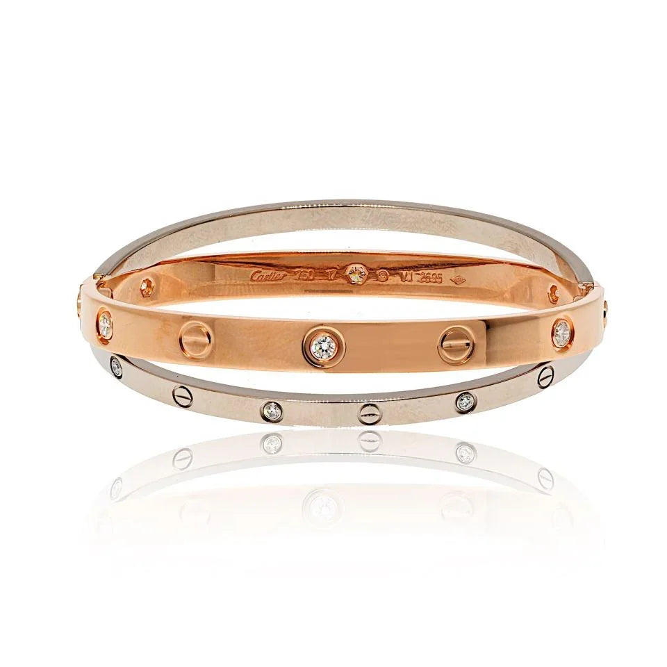 Cartier 18K White And Rose Gold Love 12 Diamonds Size 17 Bracelet — Laura Milman New York
