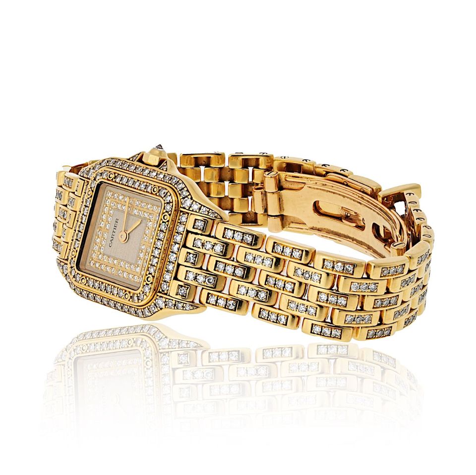 Cartier 18K Yellow Gold Panthere Mid-Size Watch with Diamonds, Ref 1280/2