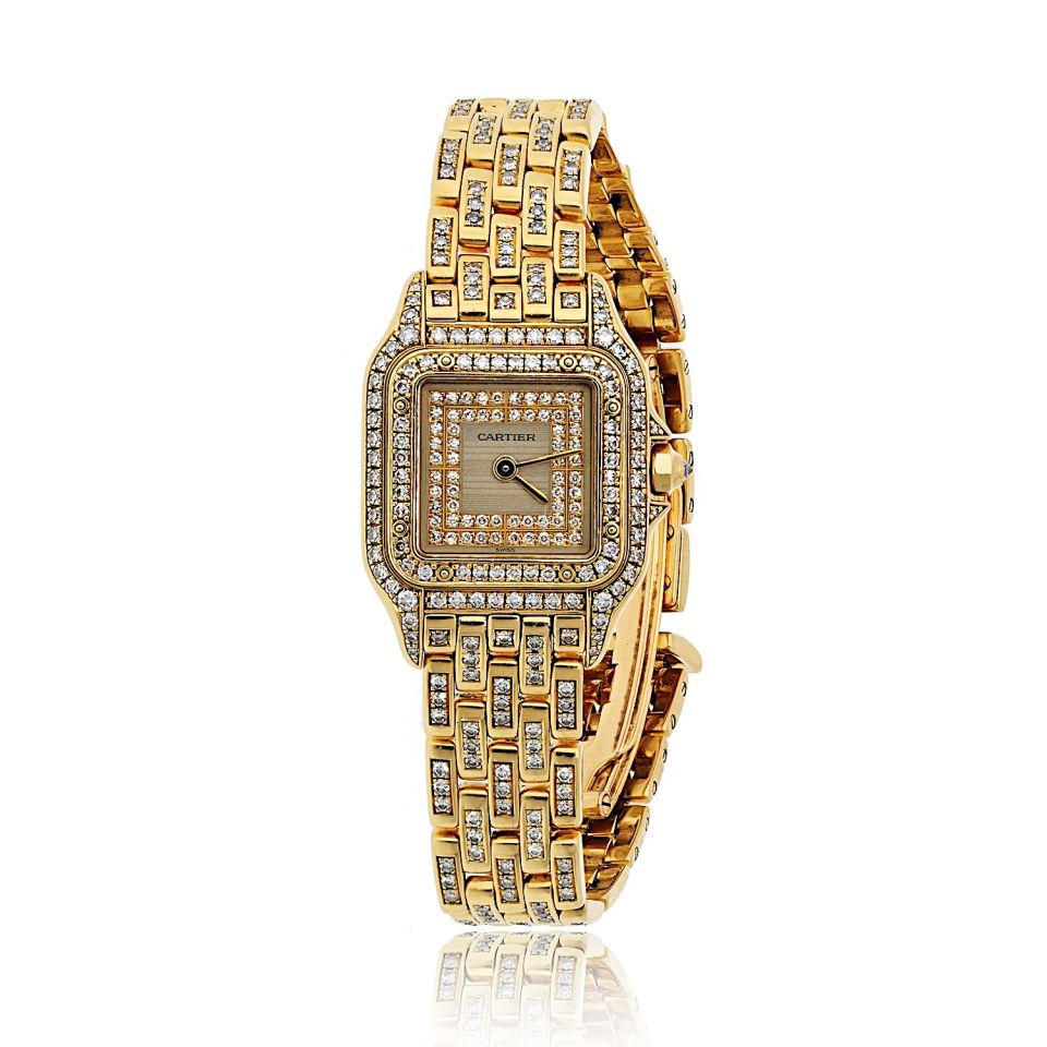 Cartier 18K Yellow Gold Panthere Mid-Size Watch with Diamonds, Ref 1280/2